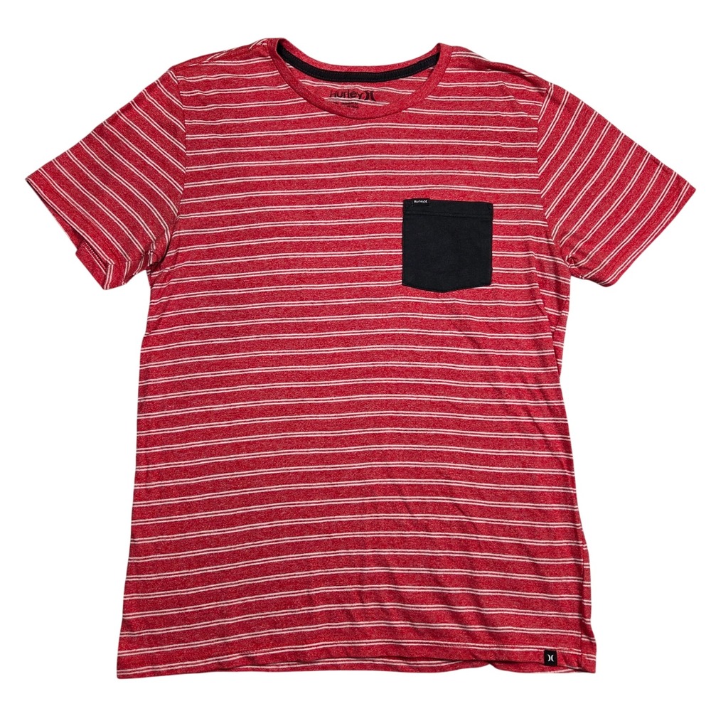 Hurley Mens Shirt Red White Stripe Pocket T Size Medium Skater Surfer Preppy Y2k